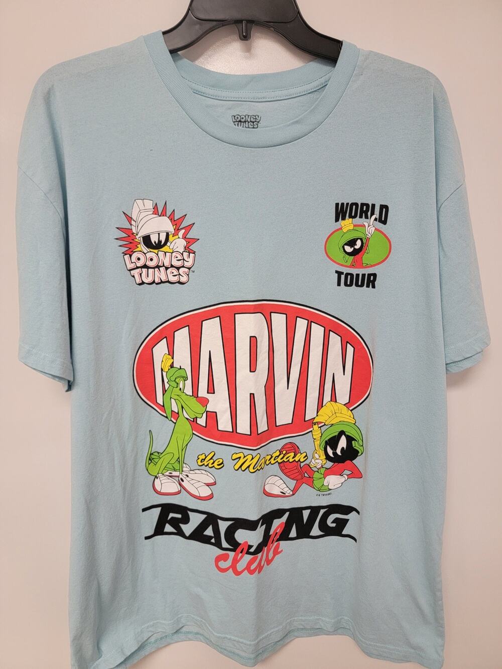 MARVIN THE MARTIAN Racing Club Light Blue Tee Tshirt Sz XL 0060